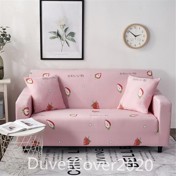 Couverture De Canape Rose Fraise Print Housse De Canape Etsy France