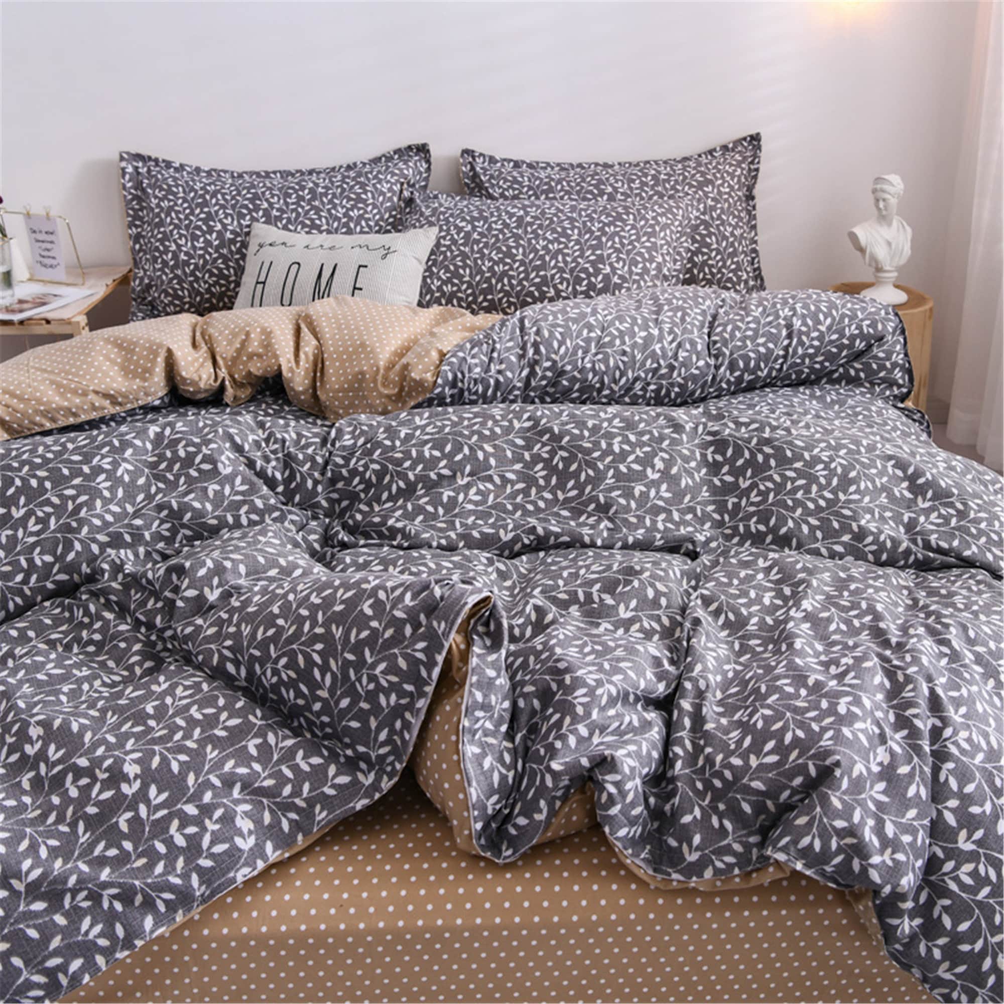 Duvet Cover Gray Floral Brown Polka Dots King Queen Twin Etsy