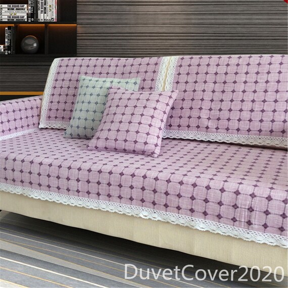 Customized Plaid Sofa Cover Linesofa Covers Blue Customized Plaid Sofa Cover Linesofa, Blue Gray Sofa Cover