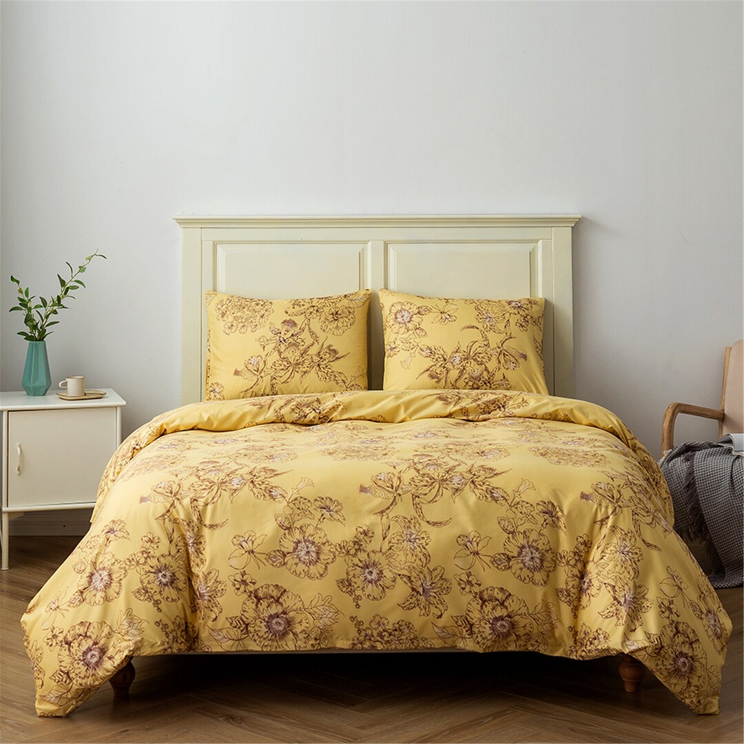 Duvet Cover Summer Soft Yellow Floral Duvet Covers 3 Piece Bed Etsy