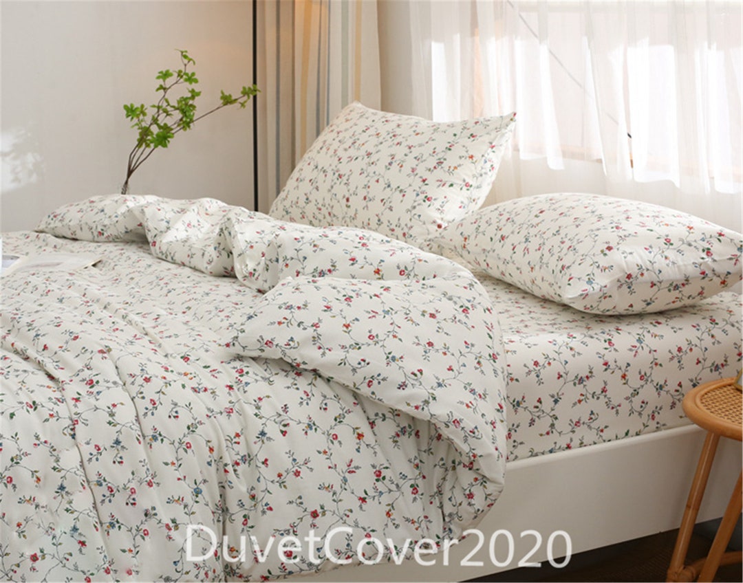 Cream White Floral Duvet Cover Twin/full/queen With 2 Pillowcases,100% ...