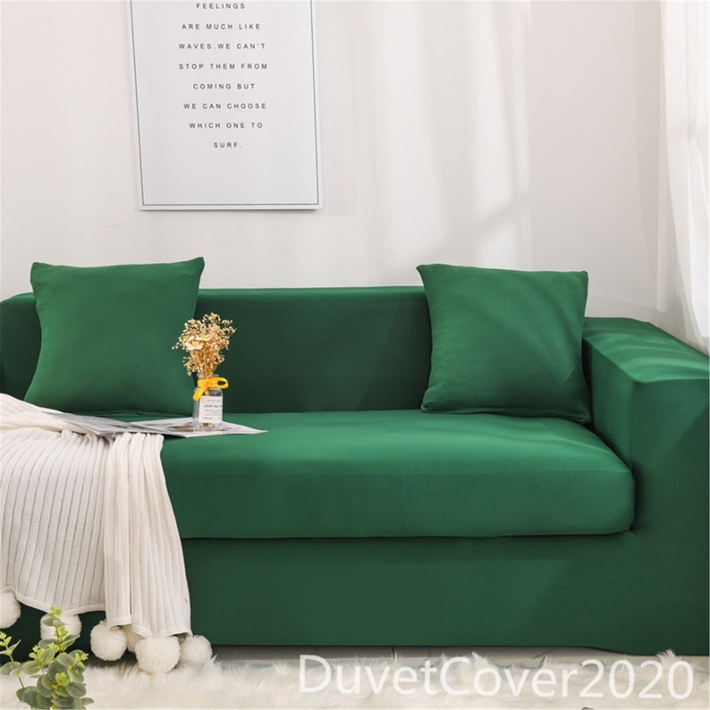 Concise Sofa Coverpure Dark Green Sofa Coverslipcoverssofa Etsy