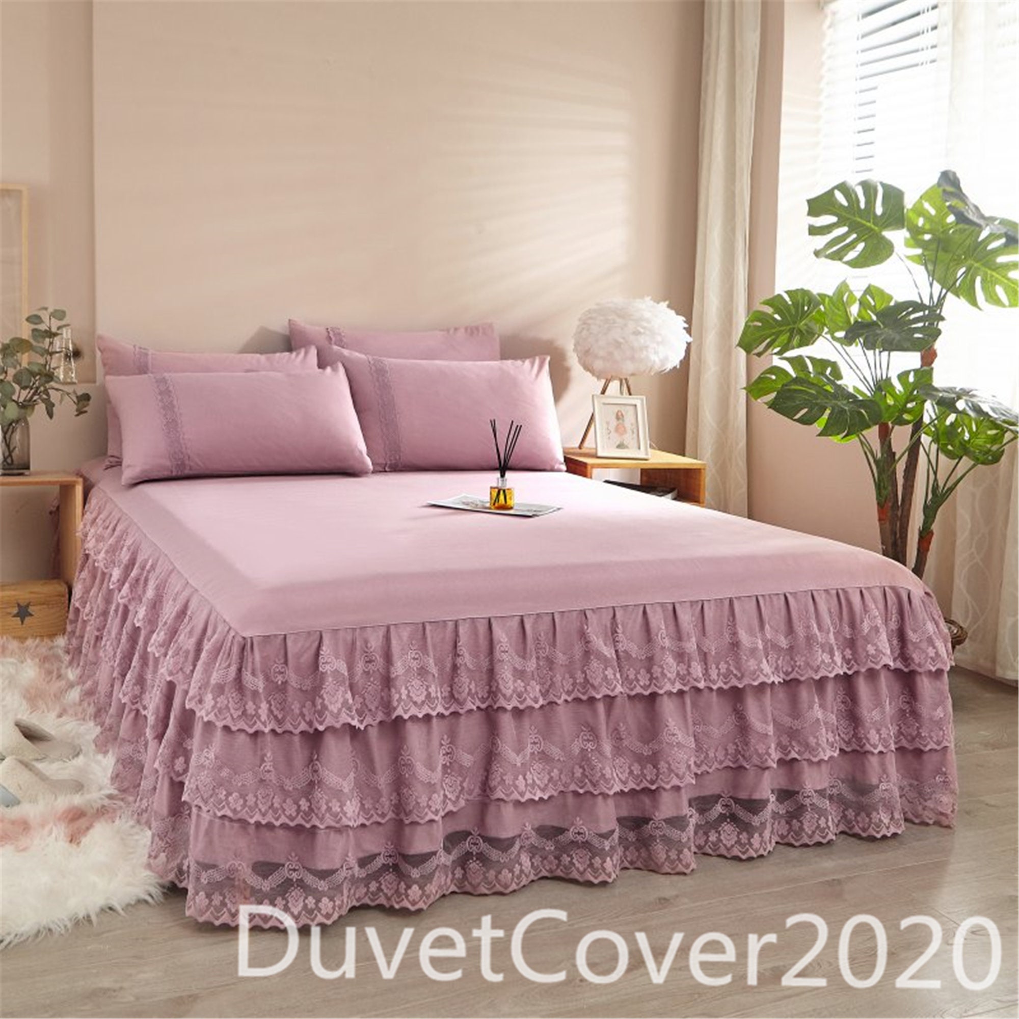 Dusty Pink Bed Skirt Queenlace Bed Skirtsbedskirts Queenbed Etsy