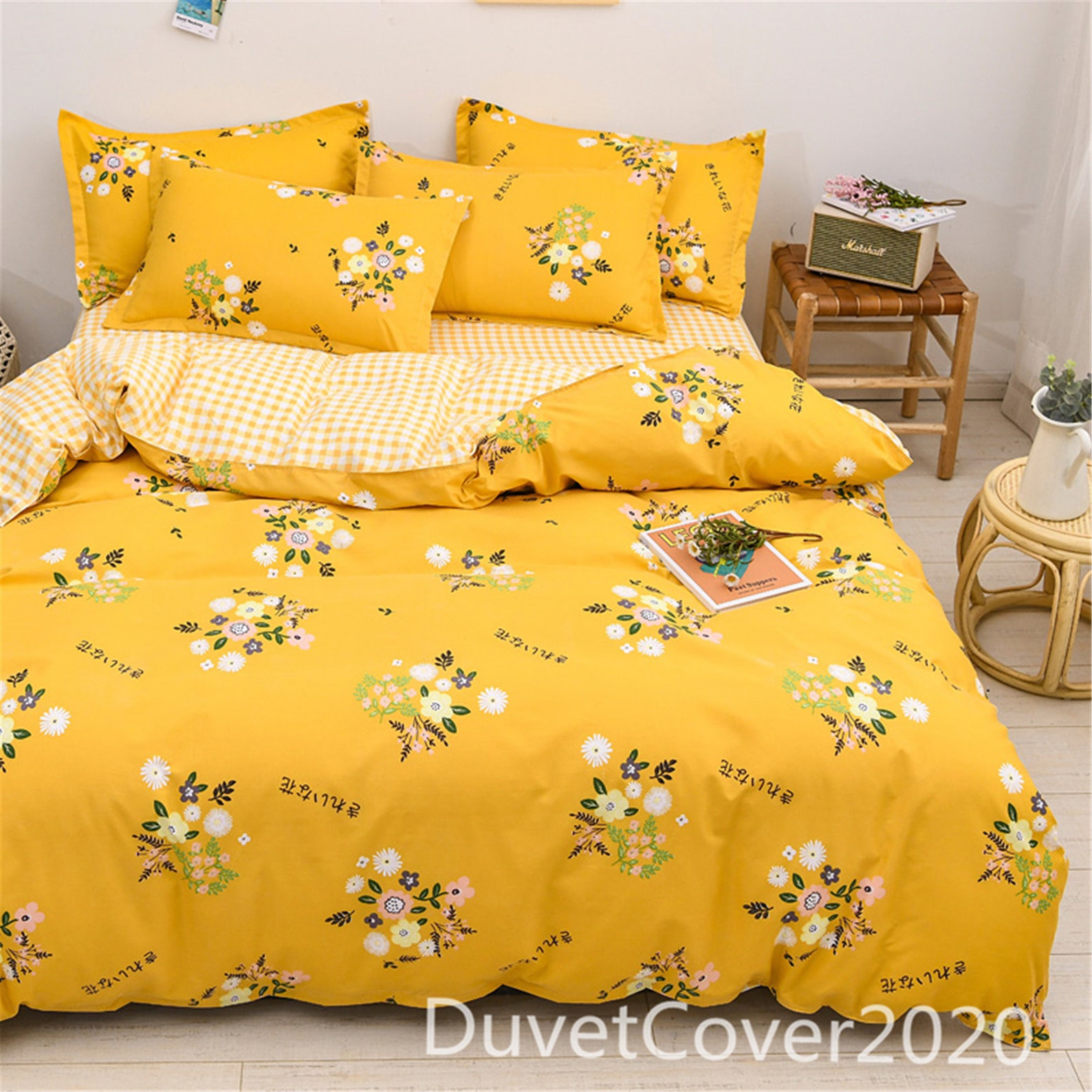 Yellow Floral Duvet Cover Queenduvet Covers Etsy