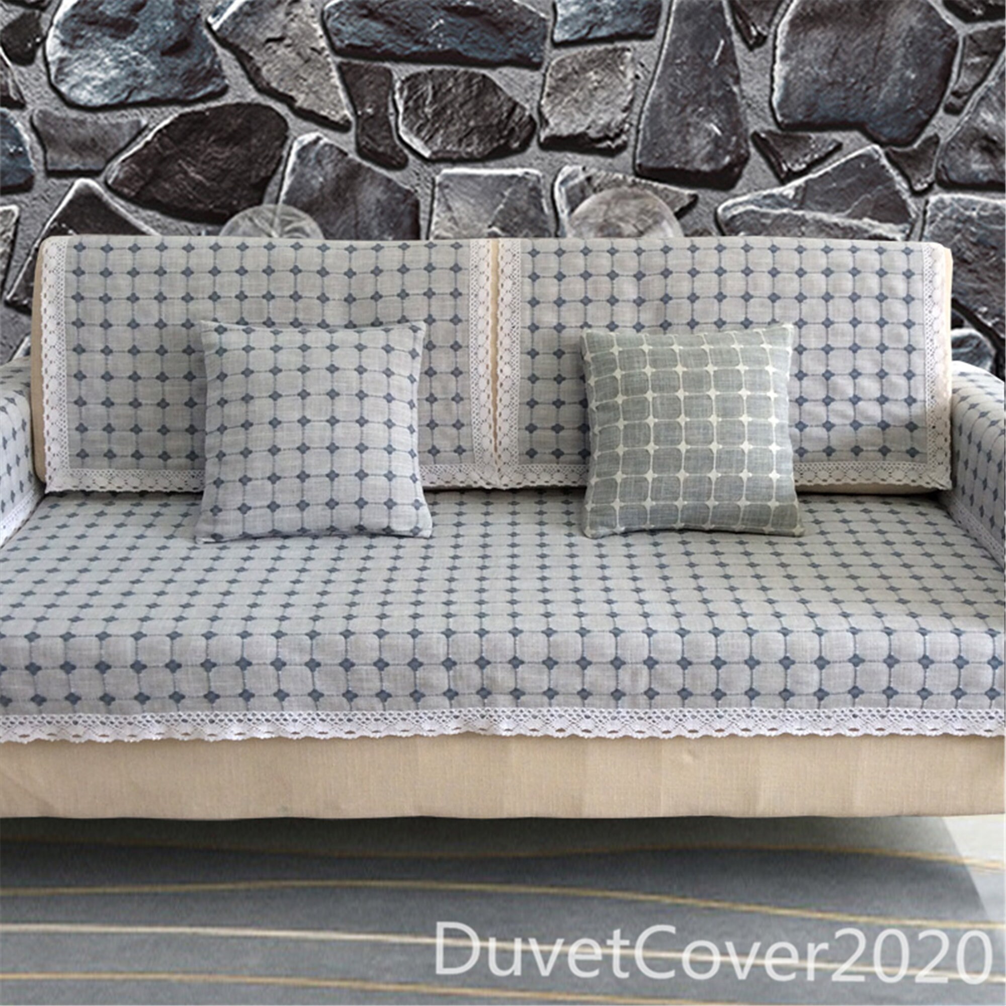 Customized Plaid Couch Cover Linesofa Covers Blue Etsy