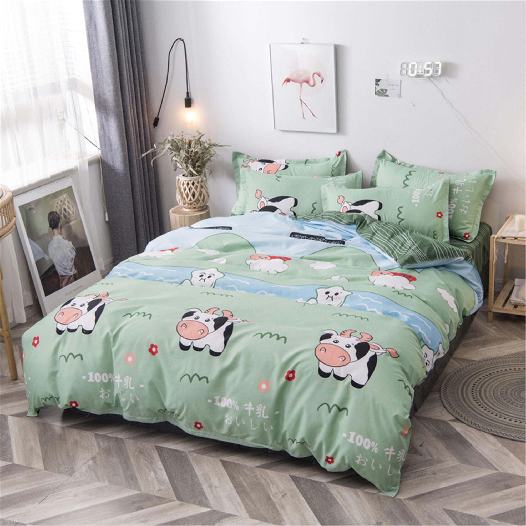 Fresh Farm Cow Print Duvet Cover Green Bedding Set King Queen Etsy