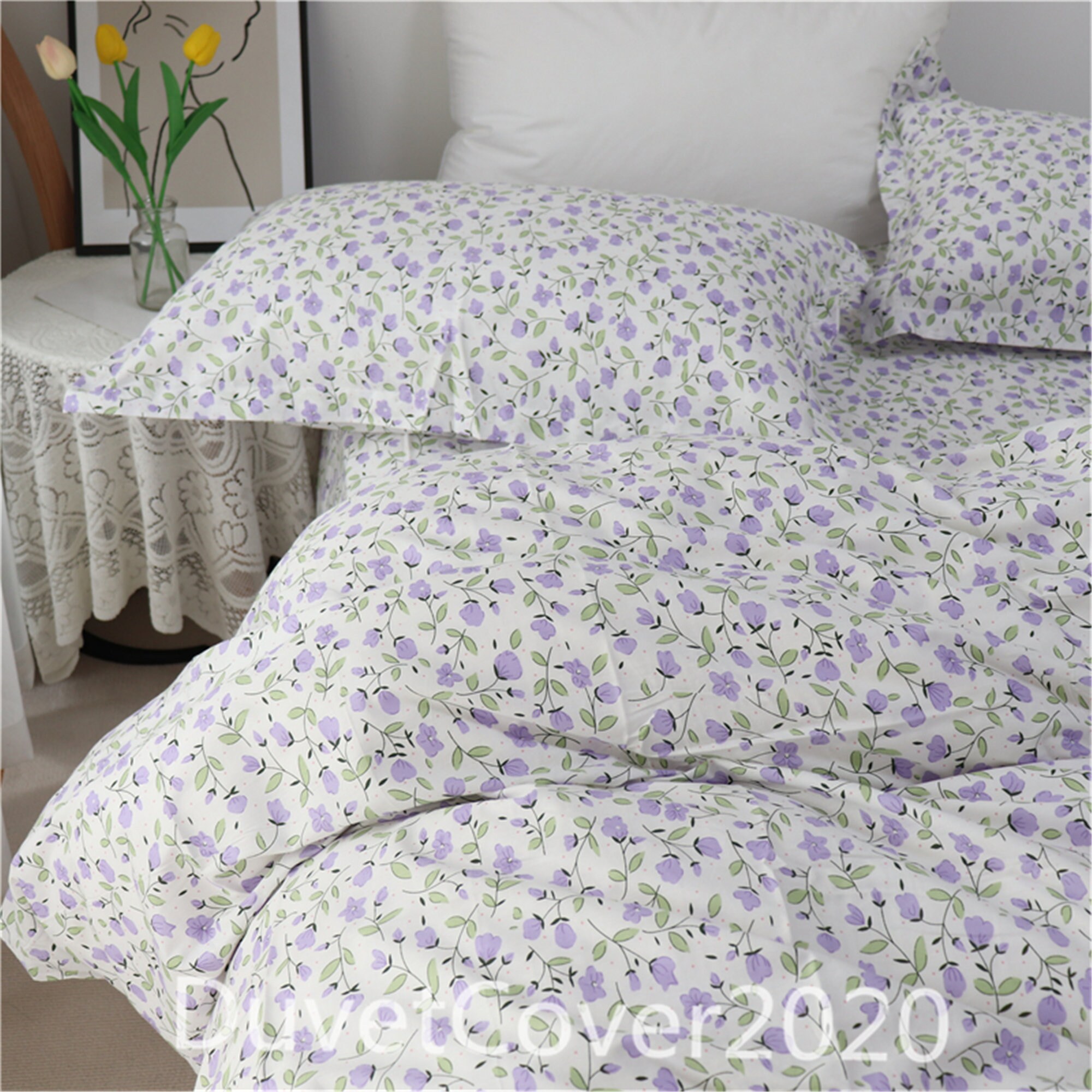 100% Cotton Floral Purple Flowers Duvet 