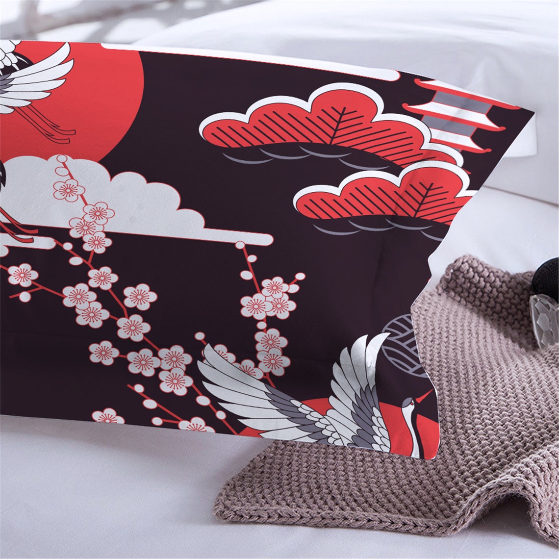 Japanese Duvet Cover Crane Sakura 3D Duvet Cover Queen Twin Etsy