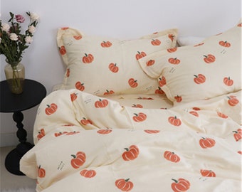 Double Yarn Pumpkin Print Duvet Cover Queen/Twin/Full/King With With 2 Pillowcases,Customized Cotton Duvet Covers,Halloween Bedding,Sheets