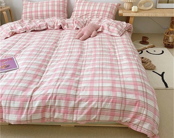 Pink and white designer bed sheets pillow and blankets for 1/6