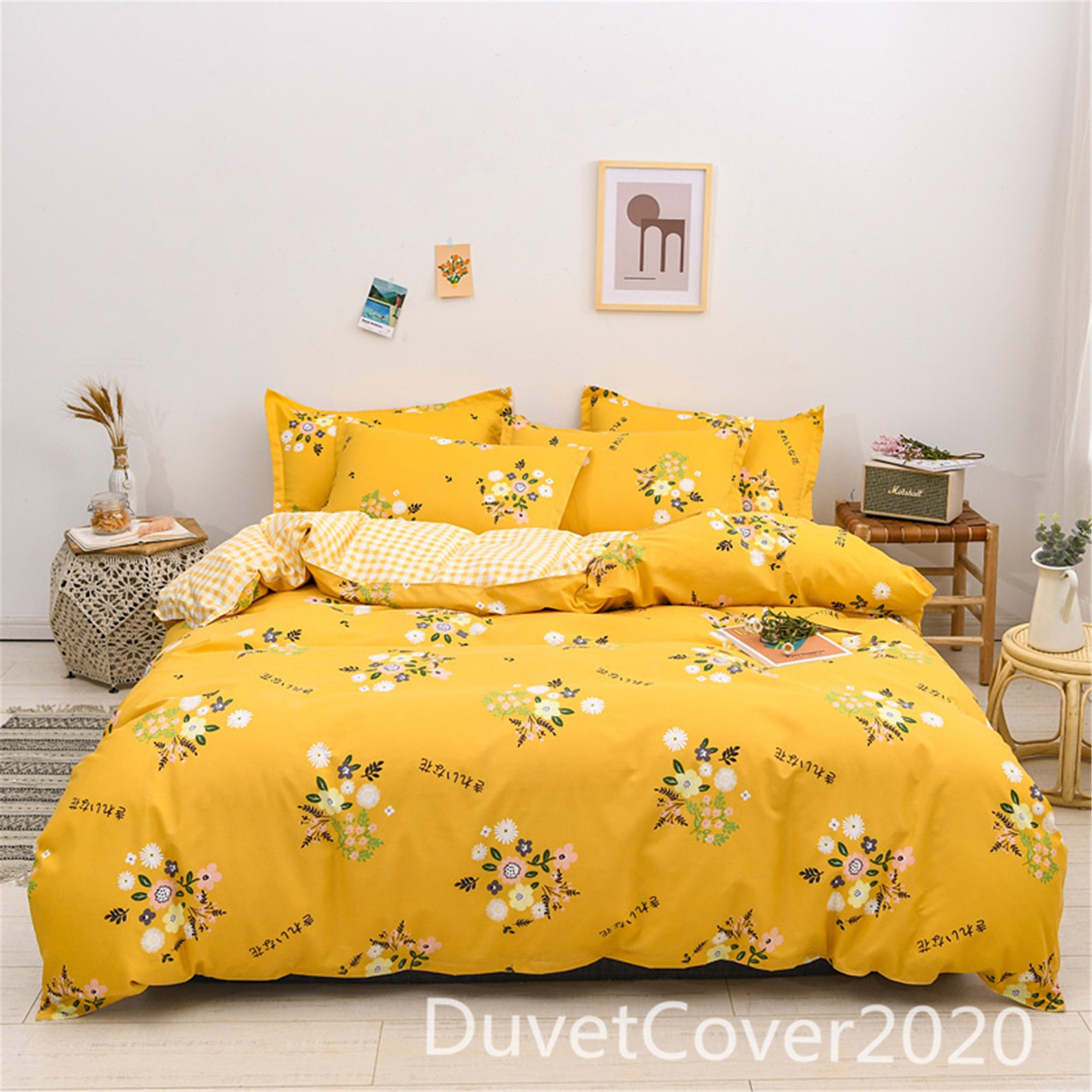 Yellow Floral Duvet Cover Queenduvet Covers Etsy