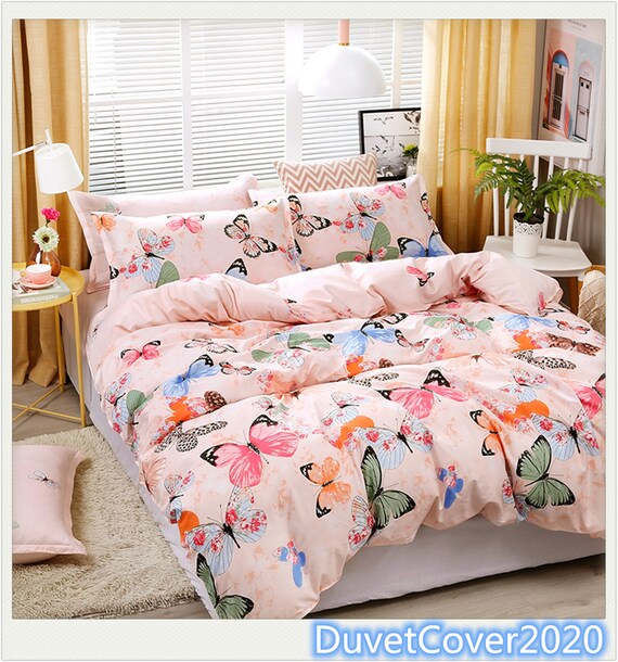 Light Pink Butterfly Duvet Cover Queen Twin King Duvet Covers Etsy