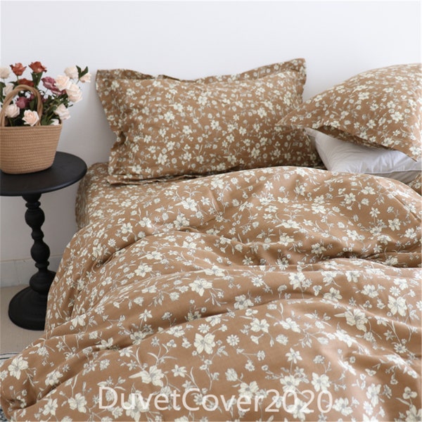 Soft Double Baby Yarn Duvet Cover Queen/Twin/Full/King With White Flowers,Customized Cotton Duvet Covers,Dorm Bedding,Pillowcase,Bed Sheet