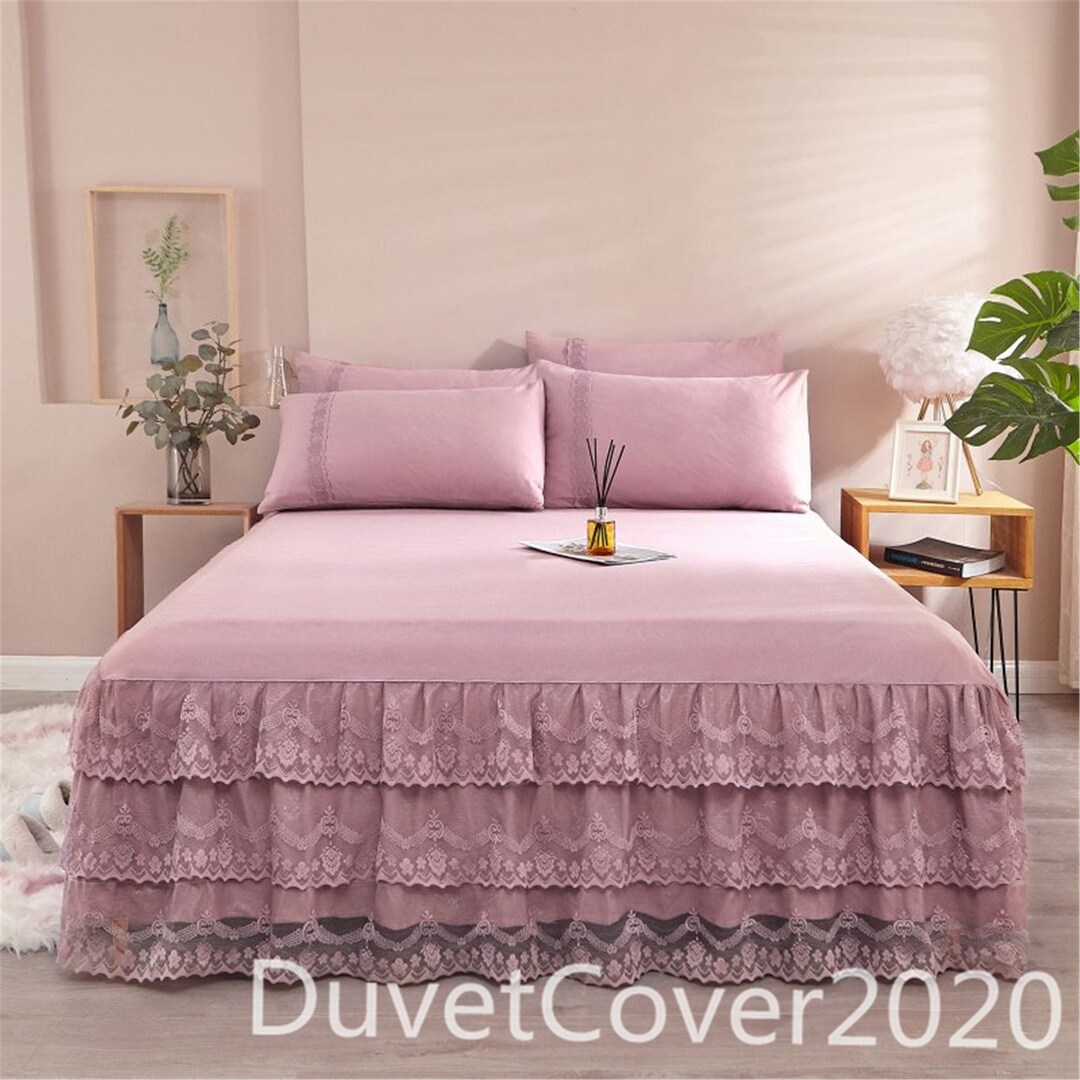 Dusty Pink Bed Skirt Queenlace Bed Skirtsbedskirts Queenbed Etsy