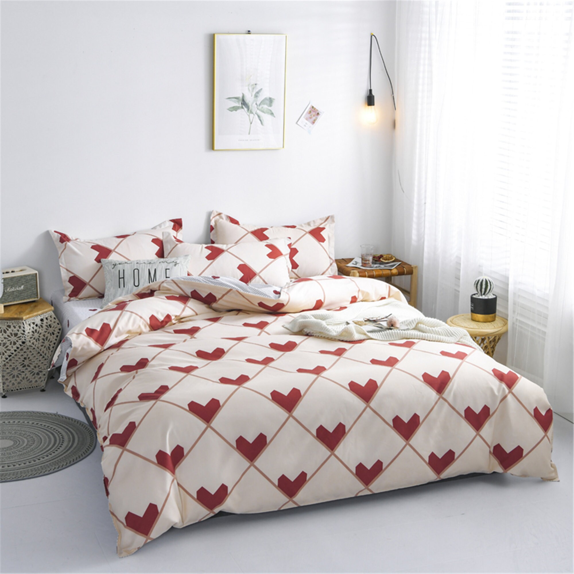 Duvet Cover Plaid Hearts Printed Duvet Covers Queen King Twin Etsy