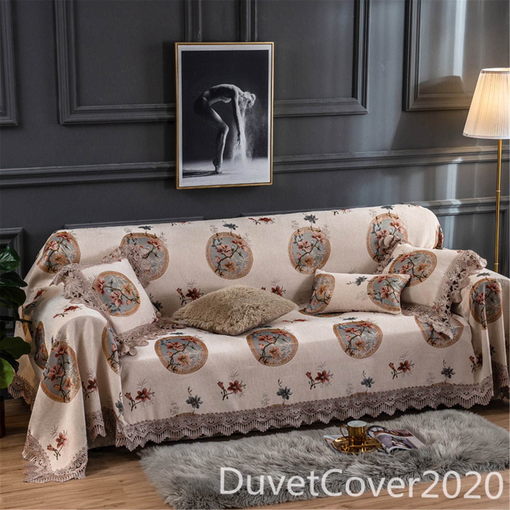 Couch Cover Vintage Cream White Sofa Coversofa Slipcover Etsy Canada