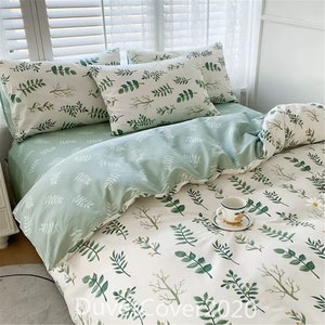 100% Cotton Floral Duplex Printing Duvet Cover Twin Full Queen King White Green,Dormitory Bedding Set,Quilt Cover Customized Size,Pillowcase