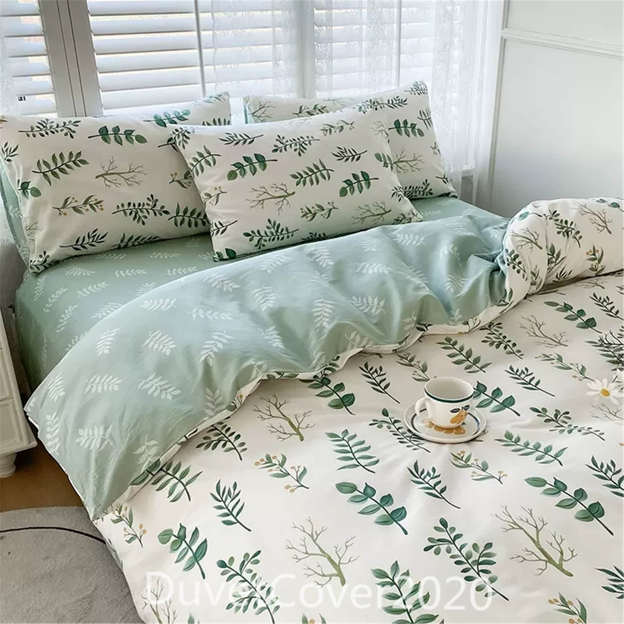 100% cotone floreale duplex stampa piumino copripiumino doppia regina  completa King bianco verde, dormitorio set di biancheria da letto,  copripiumino misura personalizzata, federa -  Italia