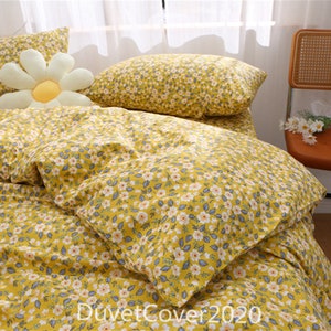 100% Cotton Yellow Floral Duvet Cover Twin/Full/Queen/King Customized,Bedding Set,Blue Duvet Covers Twin/Full/Queen/King,Pillow Cases