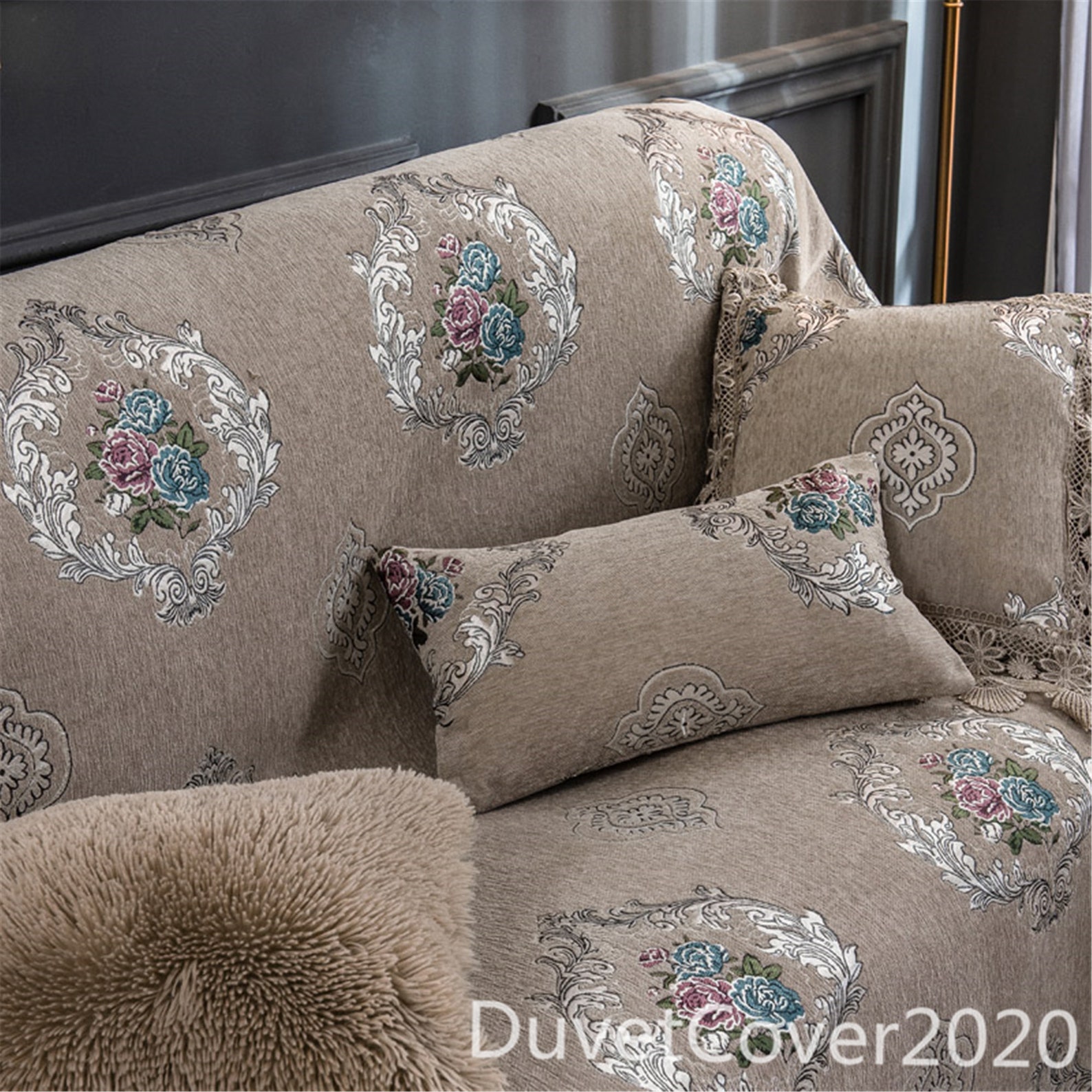 Vintage Chenille Sofa Cover Brownsofa Slipcover Plus Etsy