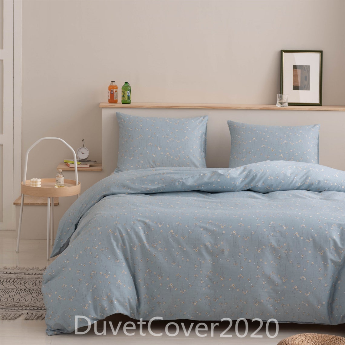 Elegant Light Blue 100 Cotton Duvet Cover Twin Queen Etsy