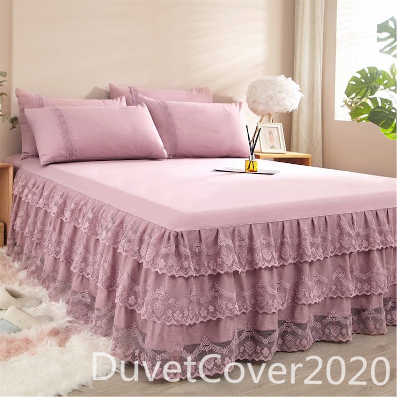 Dusty Pink Bed Skirt Queenlace Bed Skirtsbedskirts Queenbed Etsy