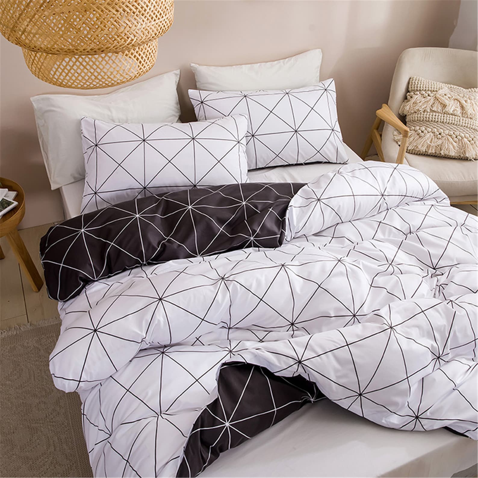 White Black Geometric Printing Concise Home Living Duvet Cover Etsy
