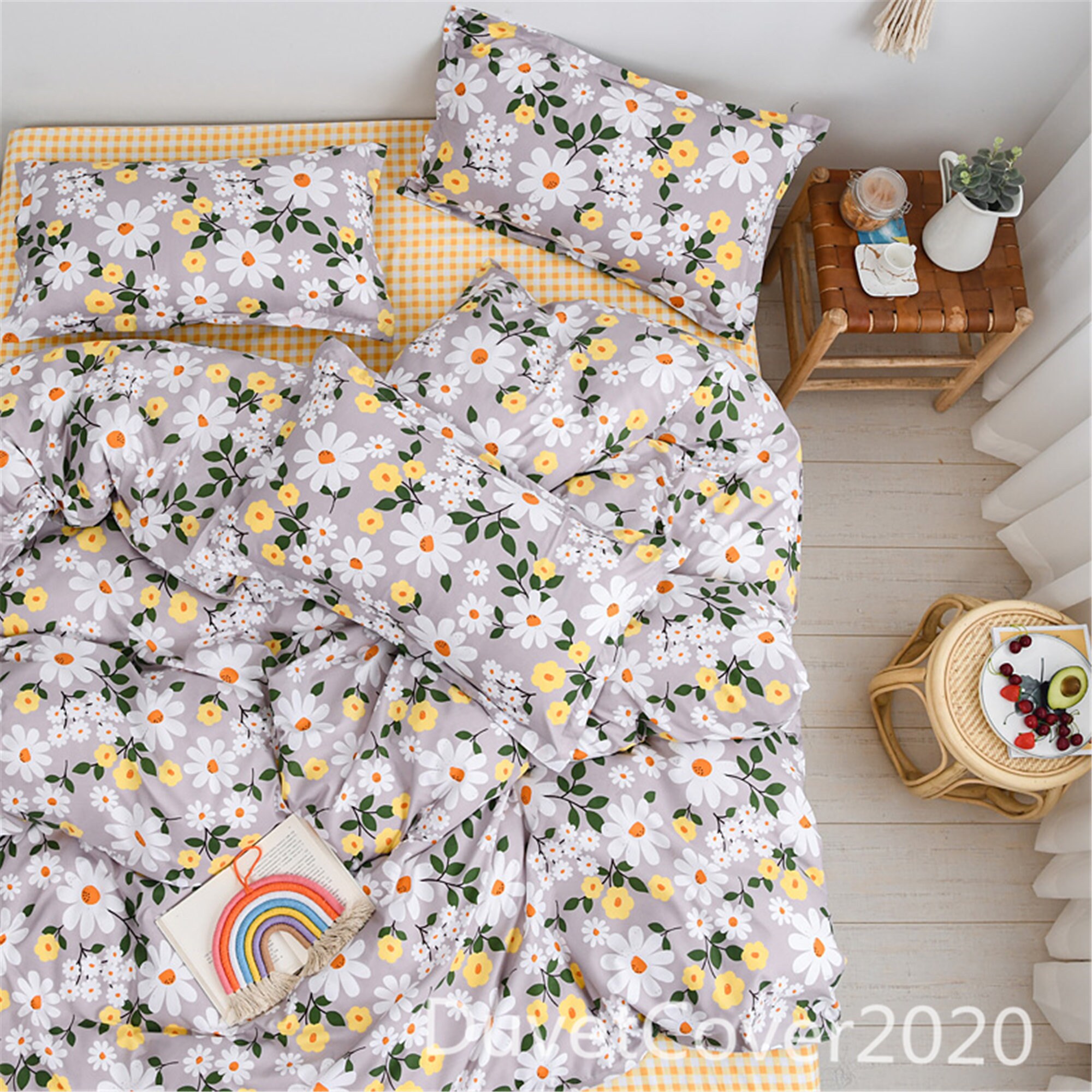 Gray Floral Duvet Cover QueenDuvet Covers Etsy