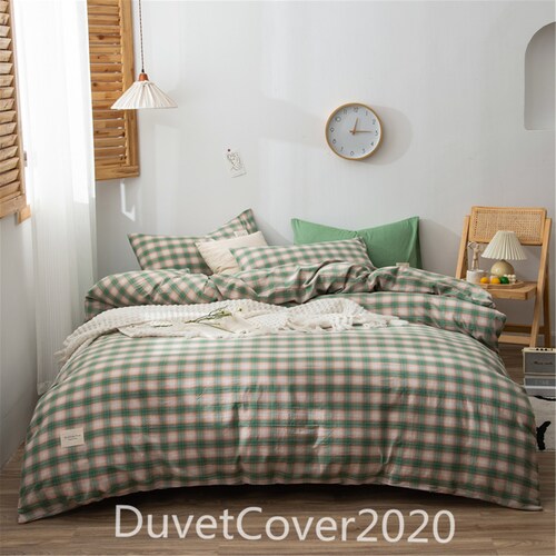 Green/blue/red/pink Plaid Duvet Cover 100 Cotton Duvet Covers Etsy