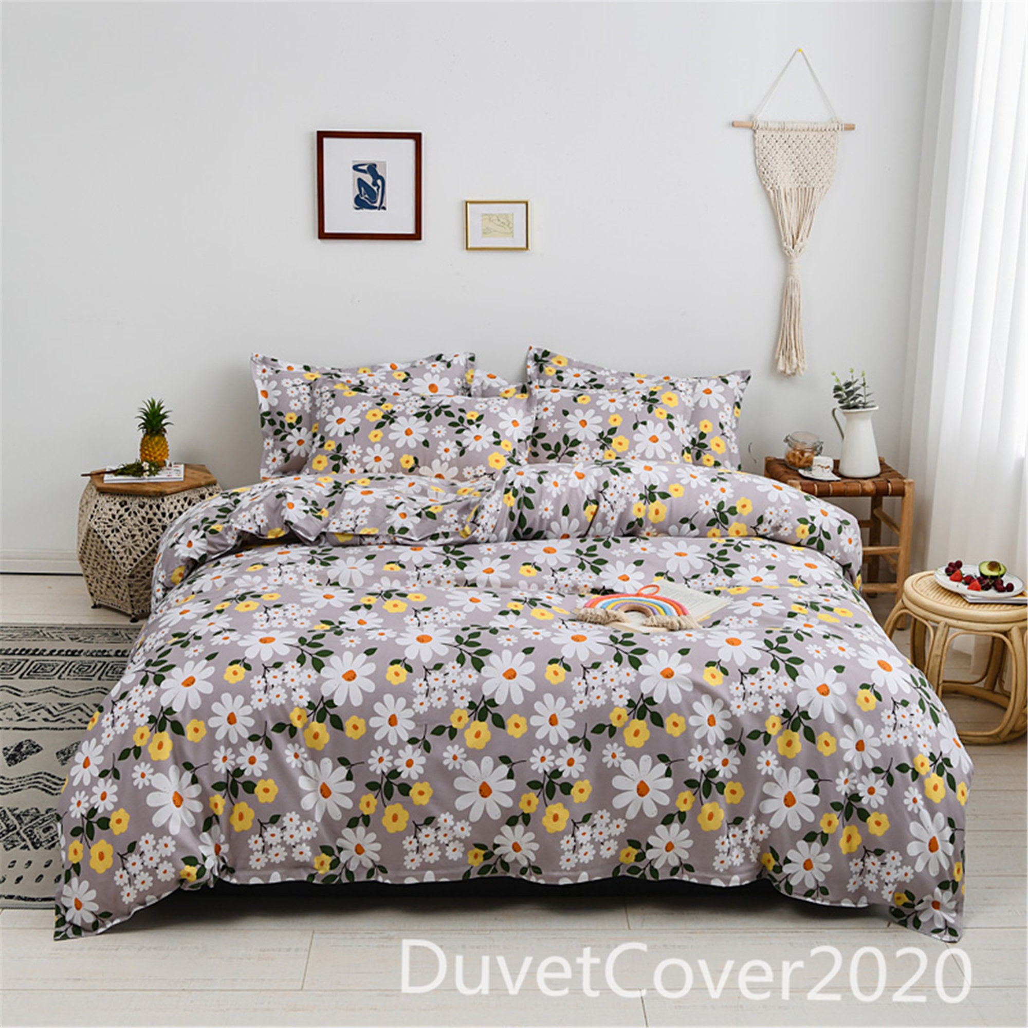 Gray Floral Duvet Cover QueenDuvet Covers Etsy