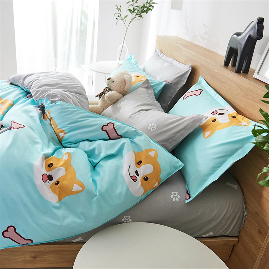 Double Side Sky Blue Dog Print Duvet Cover Lovely Bedding Set Etsy