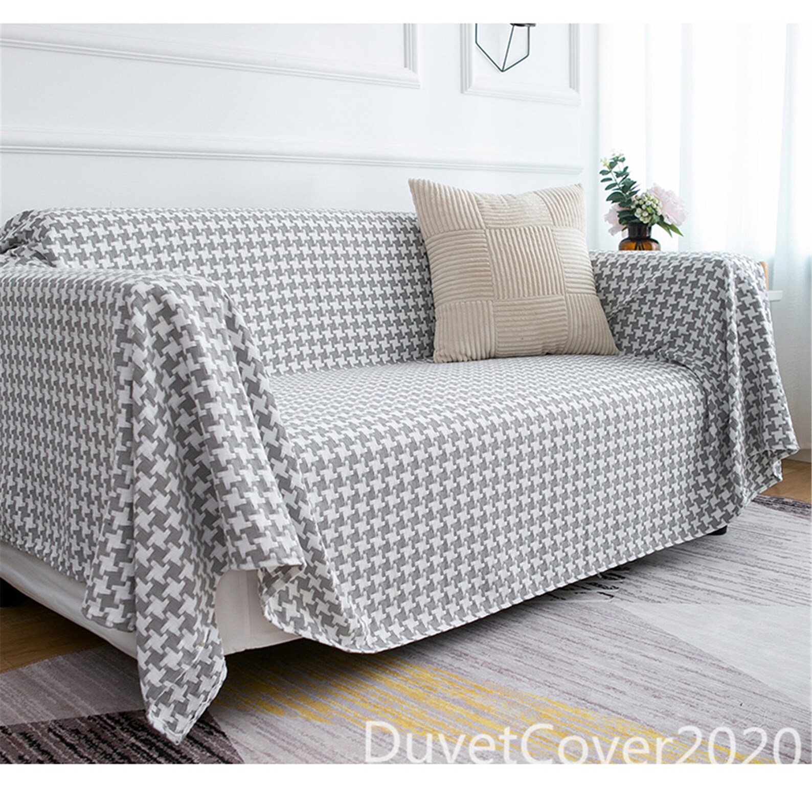 Customized Houndstooth Sofa Cover Cotton Linesofa Covers Etsy