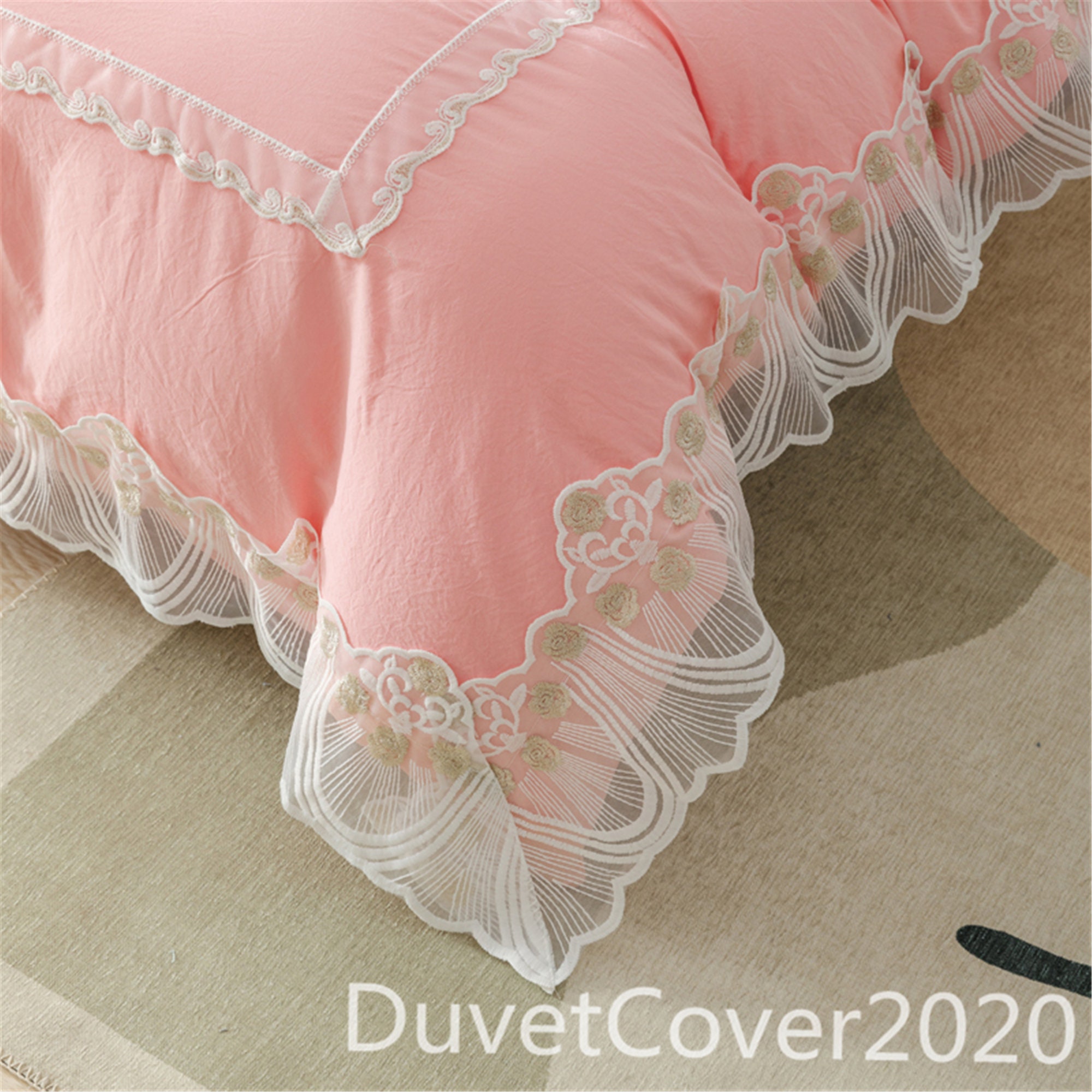 Lovely Bright Pink Duvet Cover Full With Lace DecorDuvet Etsy