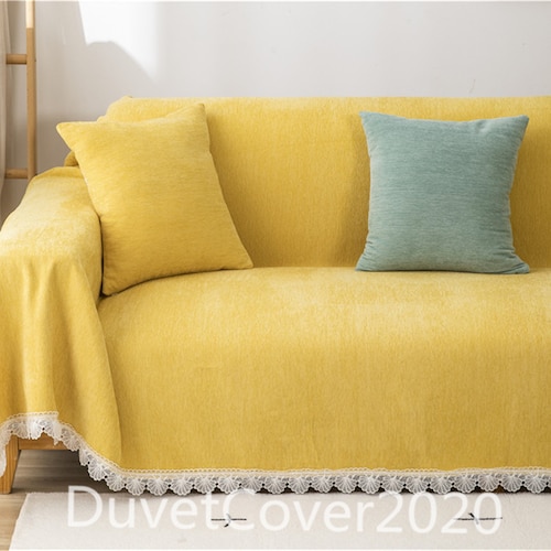 Kaarsen palm Interessant Solid Color Yellow/beige Couch Cover Chenille Cotton Sofa - Etsy