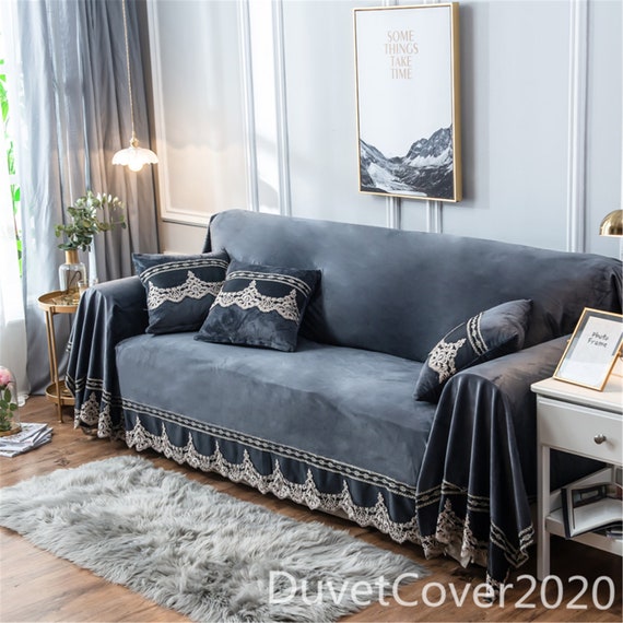 Couch Cover Dark Gray Velet Sofa, Dark Gray Sofa Slipcover