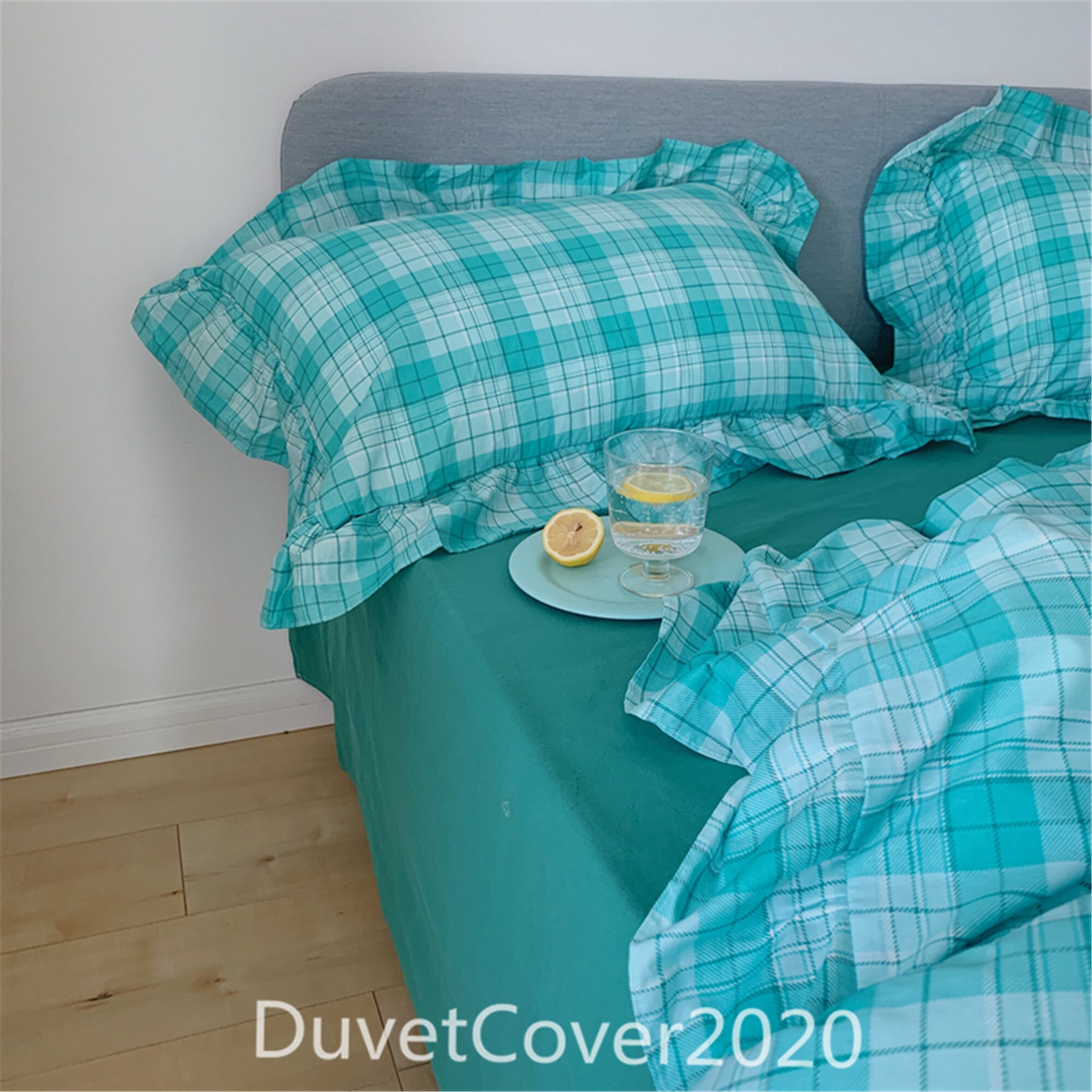 Sky Blue Plaid Duvet Cover Cotton4PC 100 Cotton Bedding Etsy