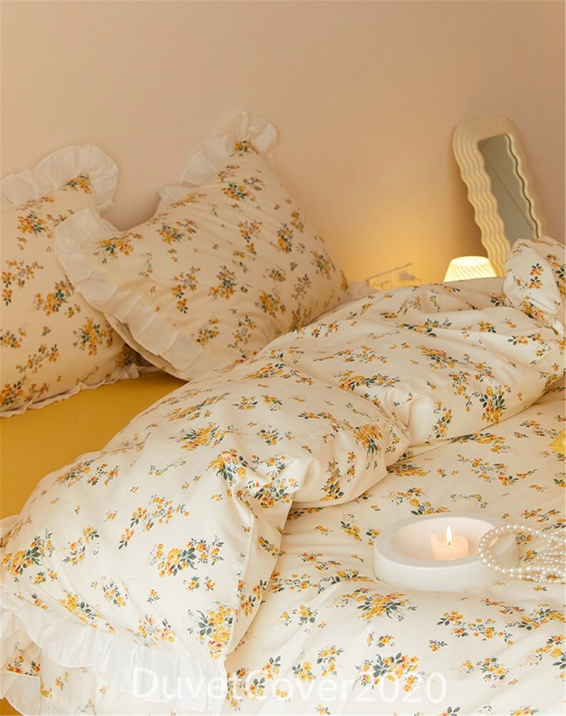 100 Cotton Beige Floral Duvet Cover Full/queen With Etsy
