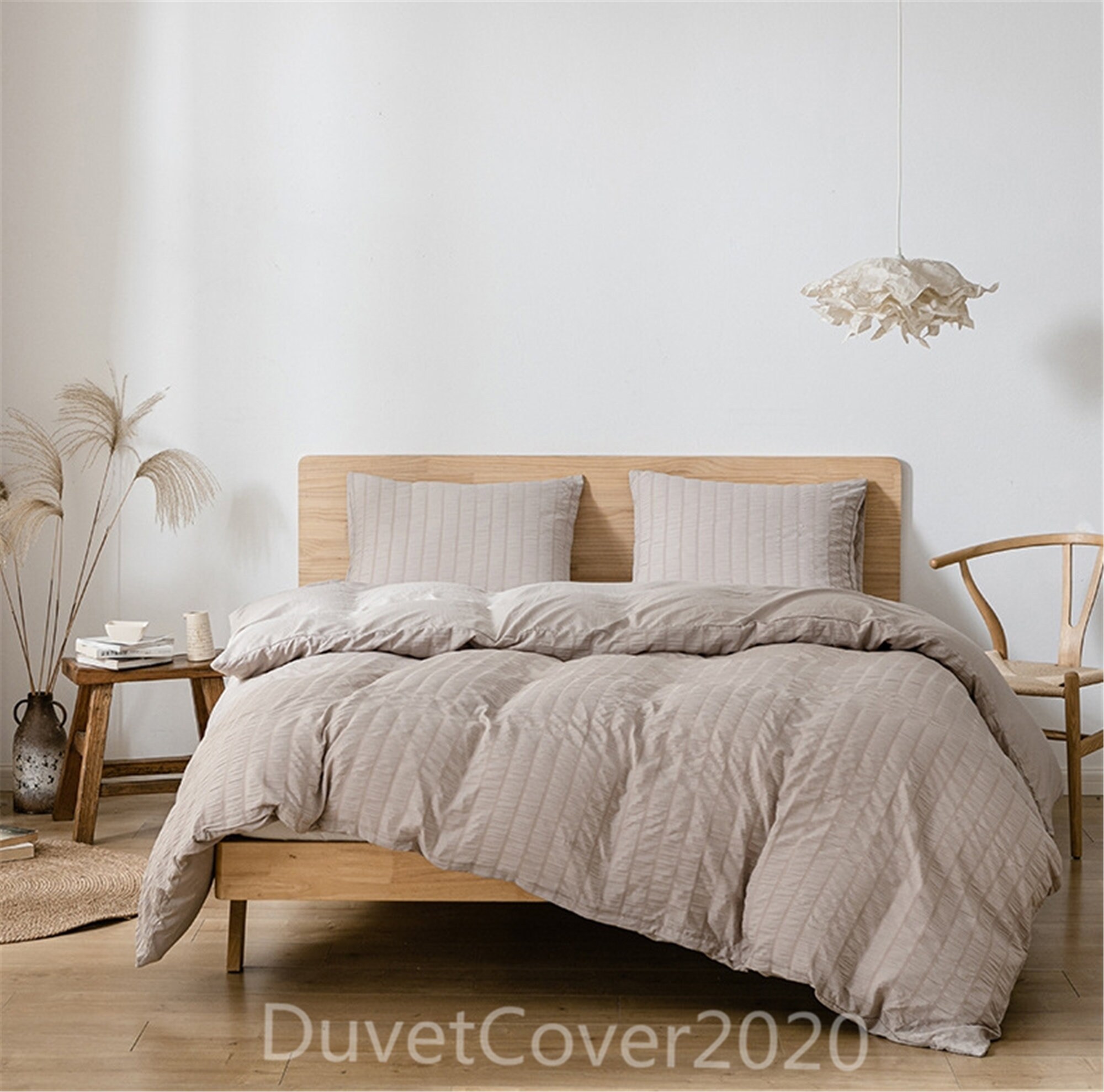 Seersucker Khaki Duvet Cover Twin Queen 