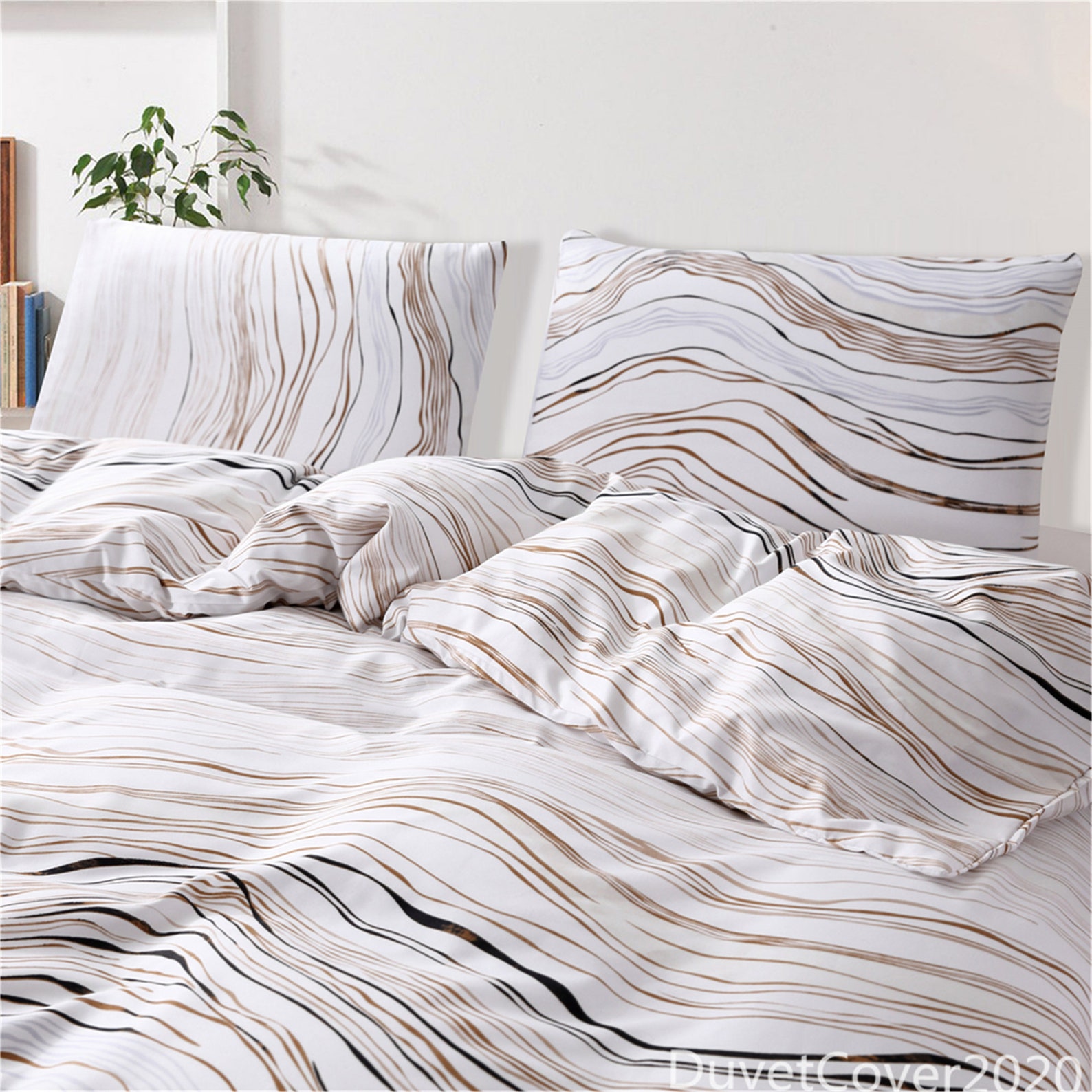 Gold Striped White Duvet Cover Queen Twin Kingbedding Set Etsy