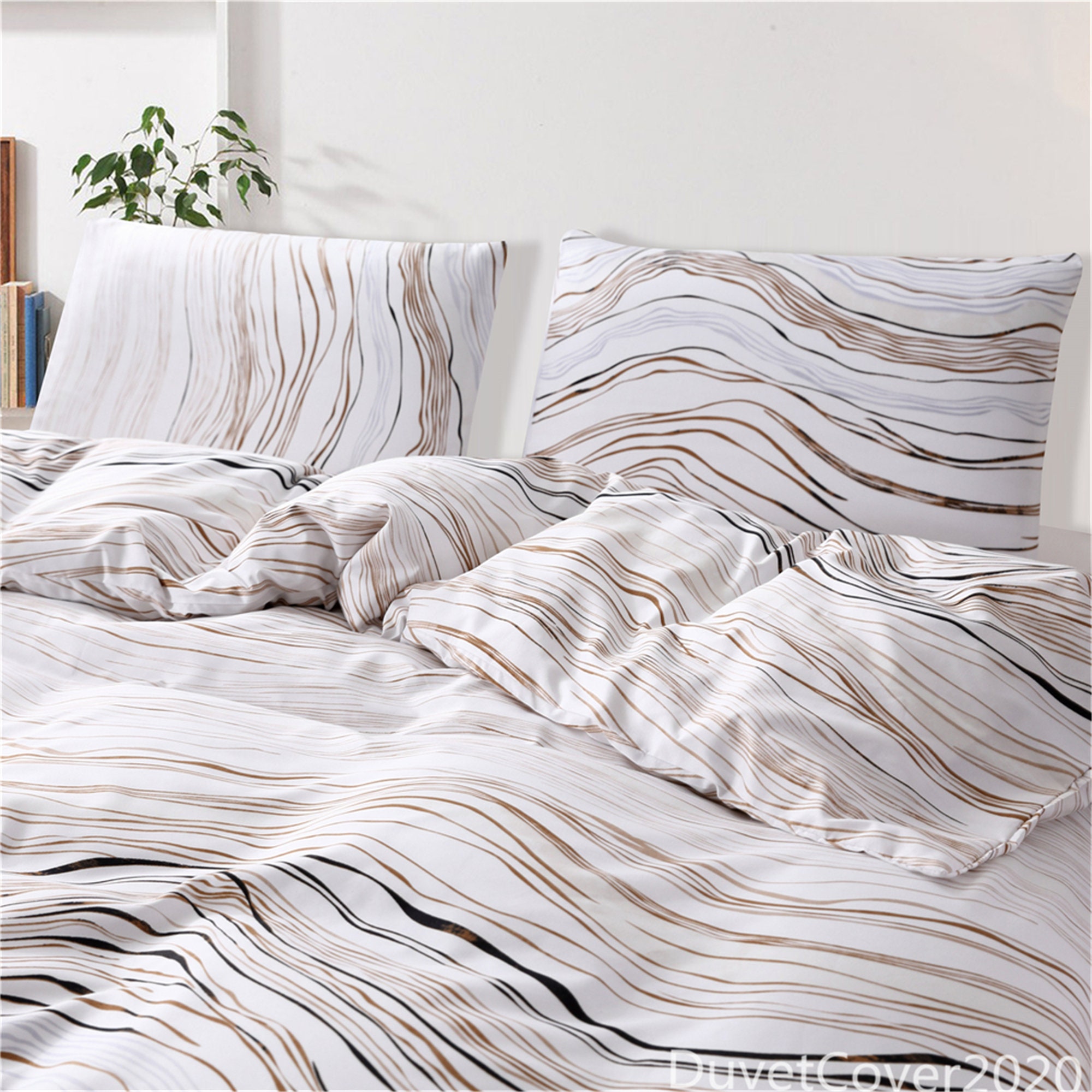 Gold Striped White Duvet Cover Queen Twin Kingbedding Set Etsy