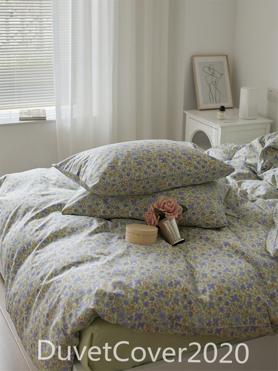 Light Yellow Purple Floral Duvet Cover 