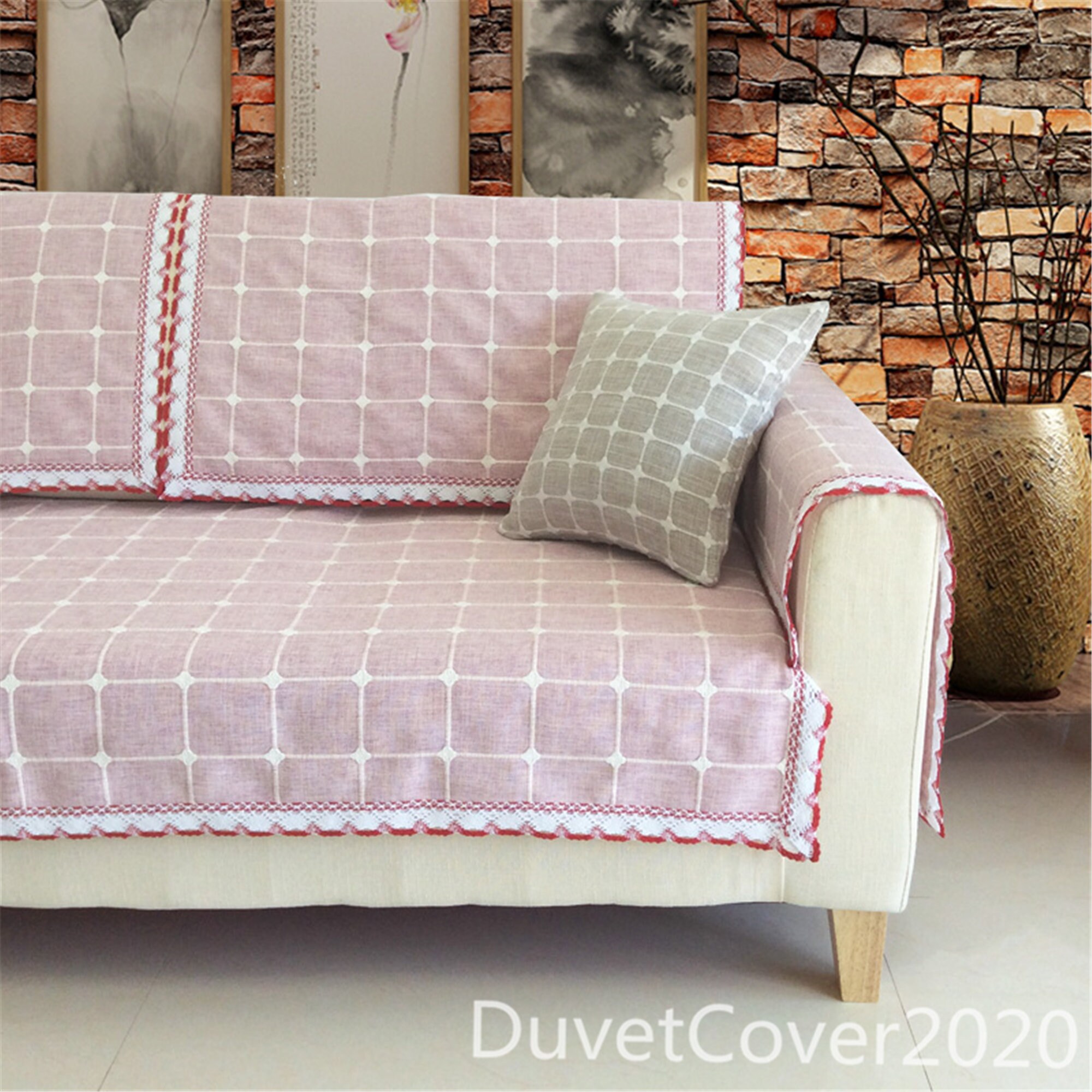 Customized Plaid Couch Cover Linesofa Covers Blue Etsy