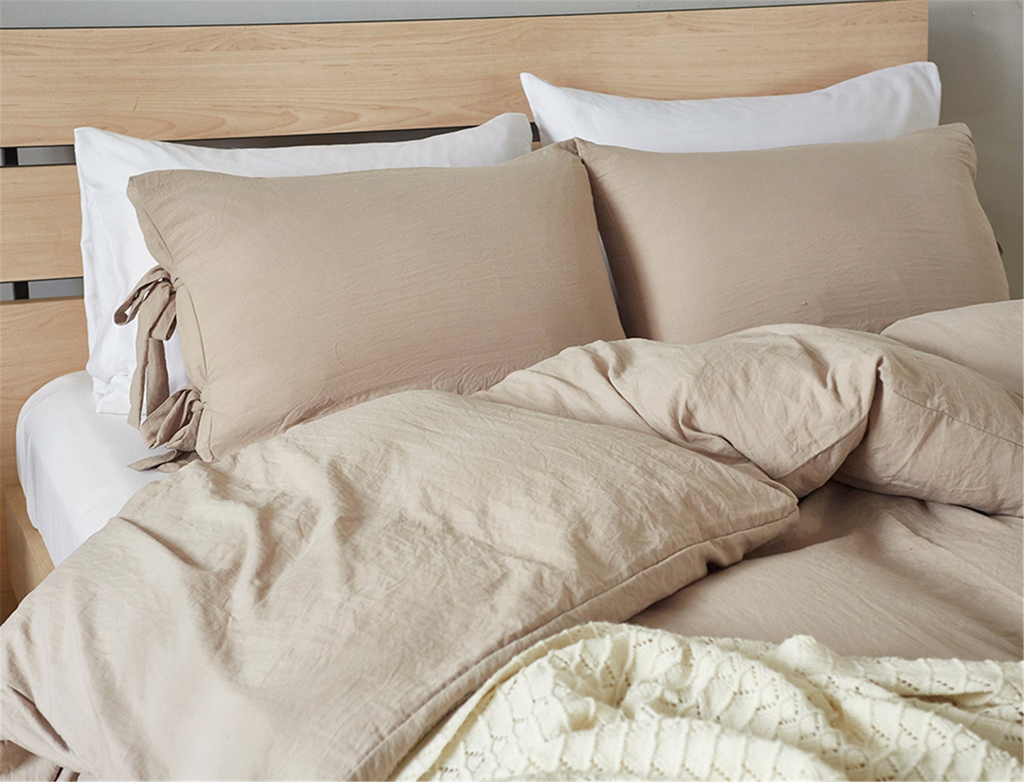 Frenal Khaki Natural Solid Color Duvet Cover Laceup Concise Etsy