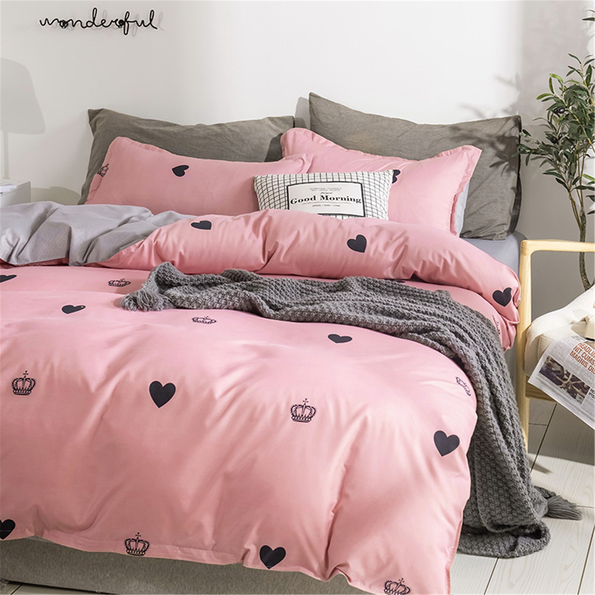Pink Hearts Print Duvet Cover Set Bedding Set Queen King Twin Etsy