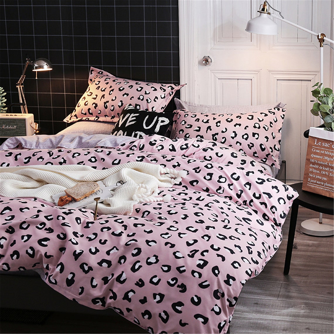 Pink Leopard Grain Duvet Cover Queen Twin Double Bedding Set Etsy