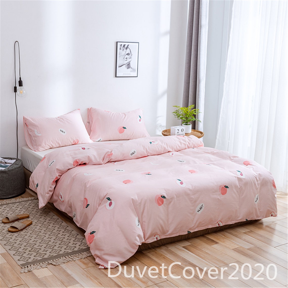 Peach Print Pink Duvet Covers 100 Cotton Duvet Cover Queen Etsy