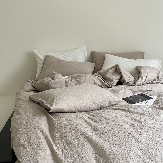 2 Colors cotton Seersucker Duvet Cover Queen full single khaki