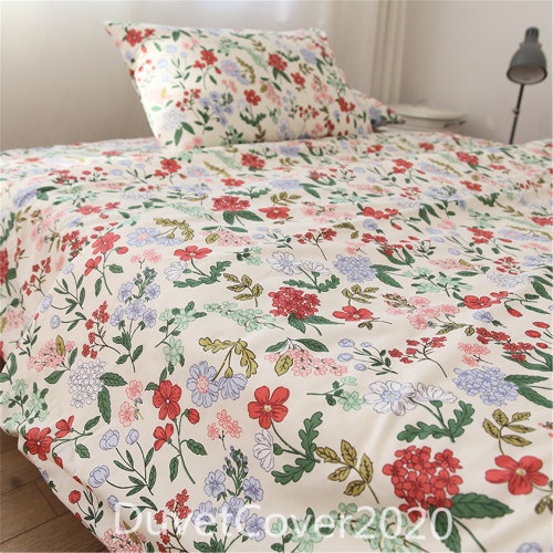 Beige 100% Cotton Floral Duvet Cover 