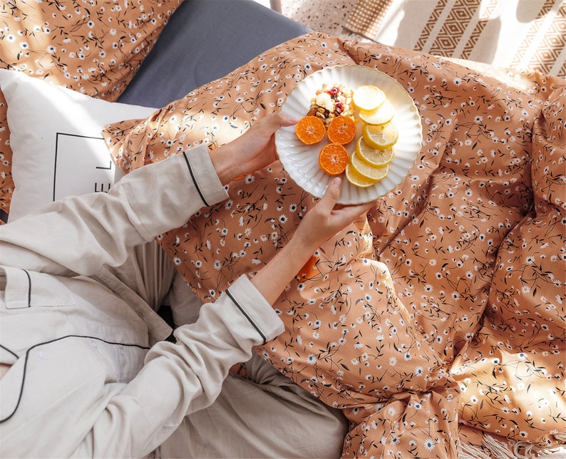 100 Cotton Duvet Cover Floral Orange Fresh Duvet Cover Queen Etsy