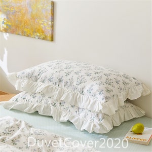 Cotton Ruffled Floral Pillowcases,100% Cotton Floral Pillow Shame,Ruffle Pillowcases